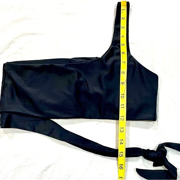 SIDE TIE SWIM TOP black One Shoulder bikini bathing suit top (only) sizeL NEW - Picture 5 of 8